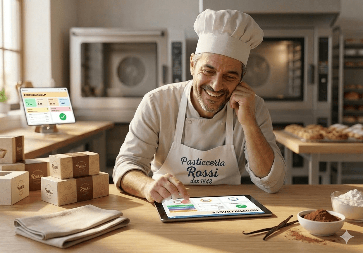 Pasticcere sereno con laboratorio in ordine grazie a Milo